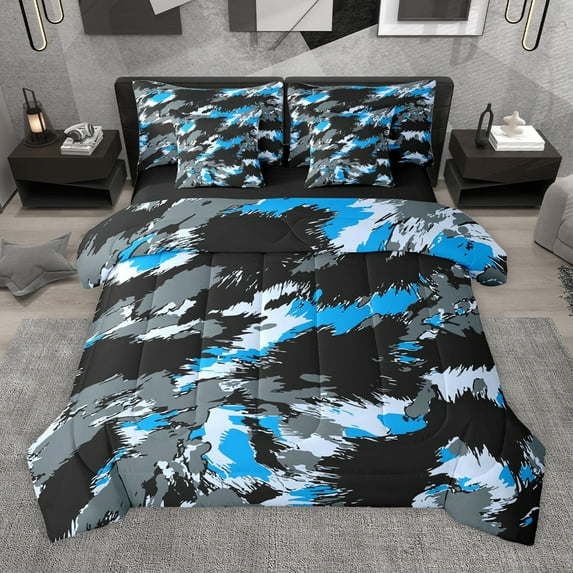 Manfei Abstract Camouflage 7-Piece Bedding Comforter Set for Boys Girls,Graffiti Splash King Bedding Sets,Vintage Aesthetic Ultra Soft Bed Sheets,Microfiber Bedroom Decor,Reversible
