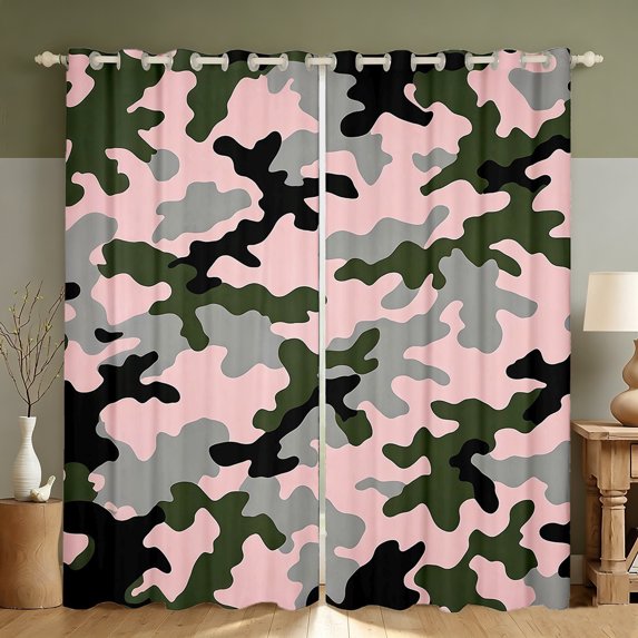 Manfei Abstract Camouflage Blackout Curtains, Mid Century Camo Window Curtains Pack of 2 (38x45 Each), Pink Olive