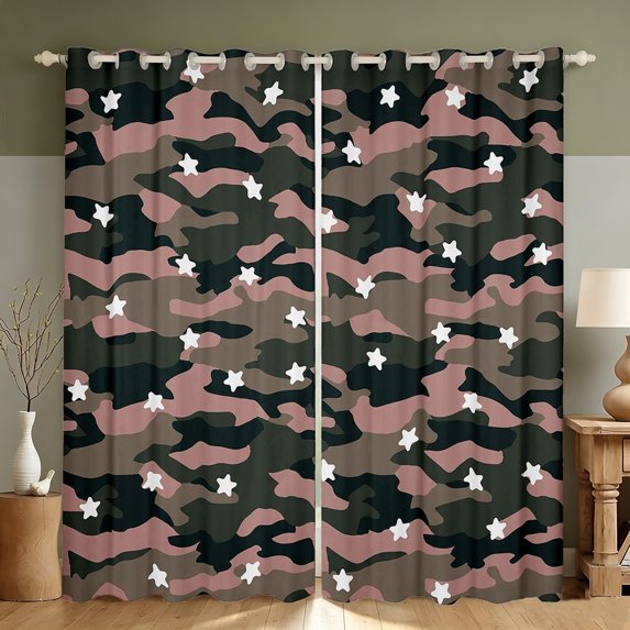 Manfei Abstract Camouflage Blackout Curtains Set of 2 (38x54 Each), Vintage Camo Stars Living Room Curtains, Charcoal Gray