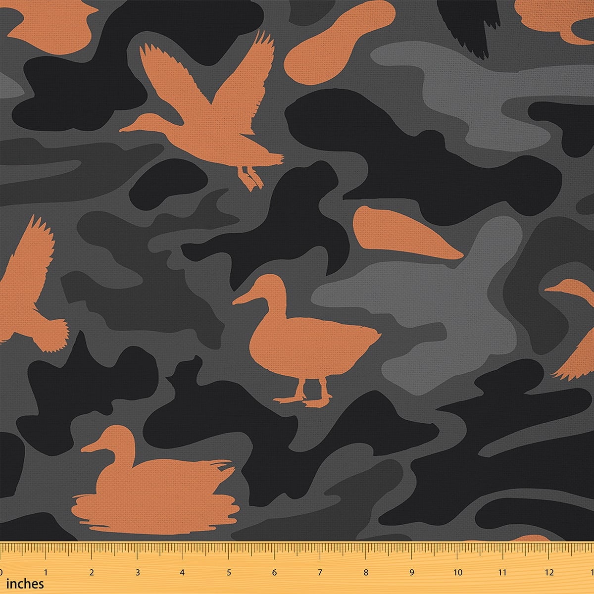 Manfei Abstract Camouflage Sewing & Crafting Fabric (3 Yards), Modern Geometric Home Decor Fabric by the Yard, Camo Theme DIY Fabric, Black Orange Gray