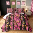 thumbnail image 1 of Manfei Abstract Camouflage Twin Quilt Set, Countryside Camo Twin Coverlet Set, Hot Pink, 2 Pieces, 1 Bedspread and 1 Pillowcase, 1 of 7