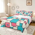 thumbnail image 1 of Manfei Abstract Checkered Bed Sheets, Modern Plaid Fuul Size Sheets, Pink Cyan, Reversible 4-Piece1 Flat Sheet + 1 Fitted Sheet + 2 Pillowcases, 1 of 6