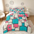 thumbnail image 1 of Manfei Abstract Checkered Queen Comforter Set, Modern Plaid Comforter Sets Queen, Pink Cyan, Reversible 3-Piece, 1 Comforter and 2 Pillowcases, 1 of 6