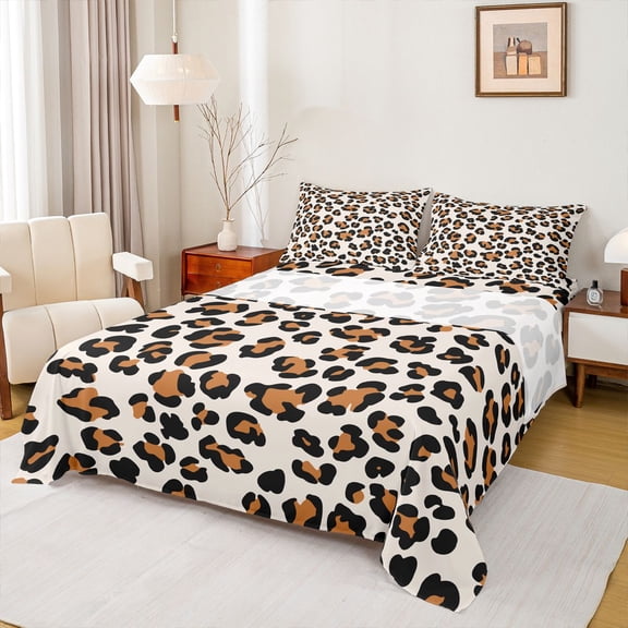 Manfei Abstract Cheetah Print 3pcs Twin Sheet Sets for Boys Girls,Wildlife Print Twin Fitted Sheet,Gradient Ombre Breathable Flat Sheet,Lightweight Room Decor