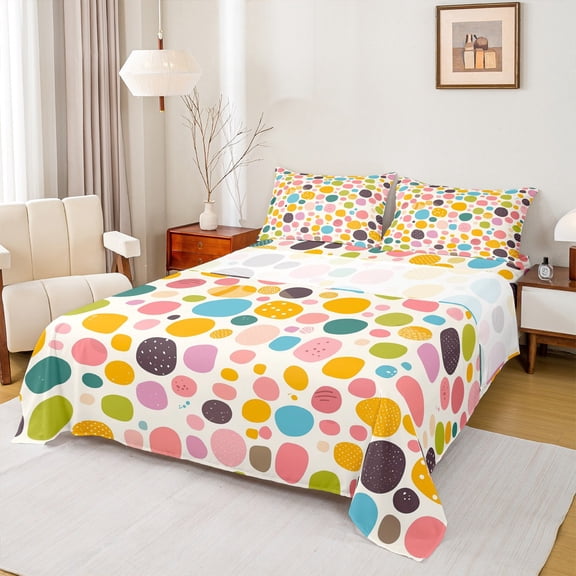 Manfei Abstract Circle Bed Sheets,Multicolor Circular King Sheets,Colorful Polka Dots Sheet Set For Teens,Super Cozy Room Decor,4-Piece