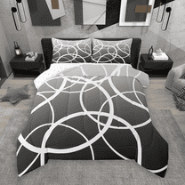 Manfei Abstract Circle Bedding Comforter Set 2pcs, Gray Black Ombre Twin Comforter Sets, Geometric Line Bedding Set, Ultra Soft Home Decor