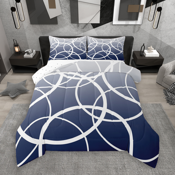 Manfei Abstract Circle Bedding Comforter Set 2pcs, Gray Blue Ombre Twin Comforter Sets, Geometric Line Bedding Set, Lightweight Room Decor