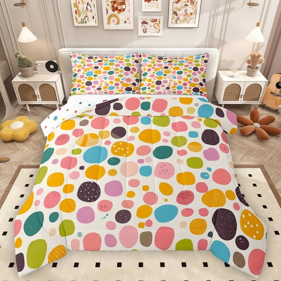 Manfei Abstract Circle Bedding Comforter Set,Multicolor Circular Twin Comforter Sets,Colorful Polka Dots Bedding Set For Teens,Super Cozy Room Decor Reversible,2-Piece