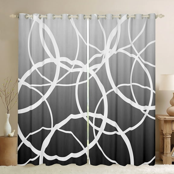 Manfei Abstract Circle Black Out Curtains, Gray Black Ombre Curtains Pack of 2 (42x63 Each), Geometric Line Bedroom Curtains, Luxurious Home Decor