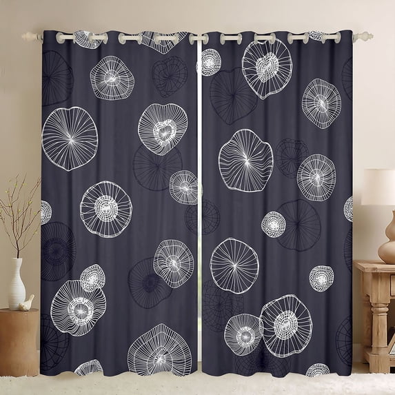 Manfei Abstract Circle Kitchen Curtains, Modern Art Black Out Curtains Pack of 2 (42x63 Each), White Dark Gray