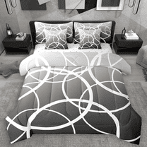 Manfei Abstract Circle Twin Bedding Sets 7pcs, Gray Black Ombre Bedding Comforter Set, Geometric Line Sheet Sets, Ultra Soft Home Decor