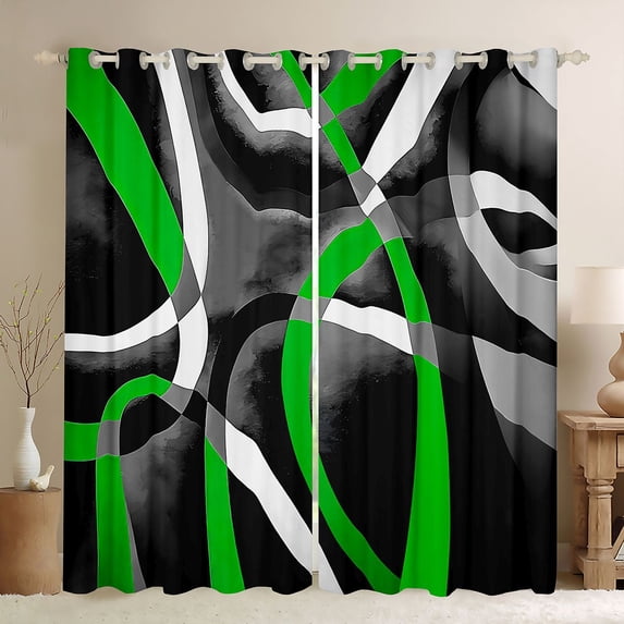 Manfei Abstract Curved Line Blackout Curtains Set of 2 (52x84 Each),Green Black White Gray Curtain