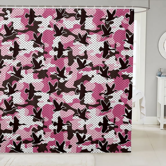 Manfei Abstract Duck Camo Shower Curtain 72Wx72L, Countryside Camouflage Shower Curtain 72Wx72L, Dusty Pink