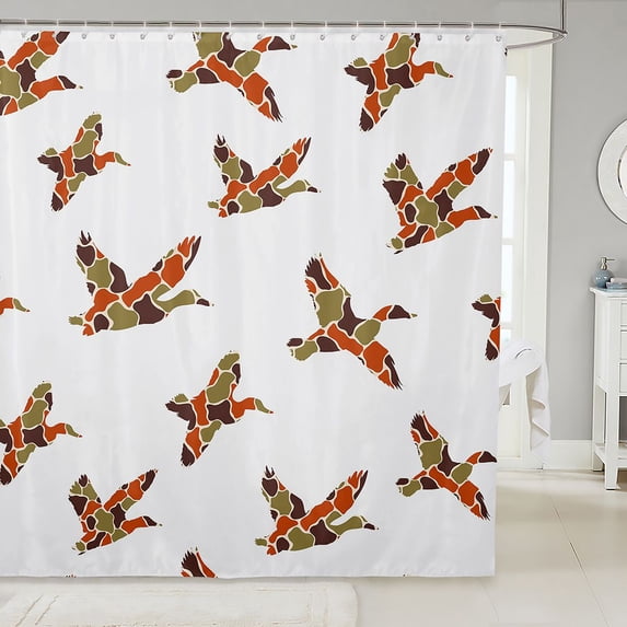 Manfei Abstract Duck Camo Shower Curtain 72Wx84L, Contemporary Art Camouflage Bathroom Shower Curtain, White Tan