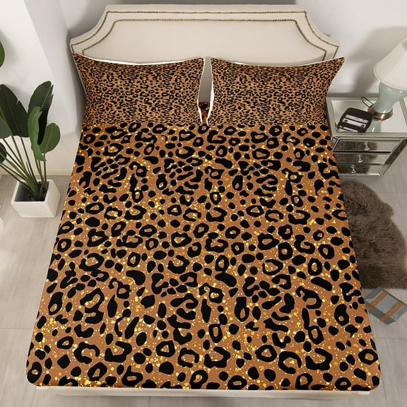 Manfei Abstract Geometric 4pcs Bed Sheets,Animal Print King Sheets,Animal Leopard Super Cozy Sheet Set,Wildlife Room Decor