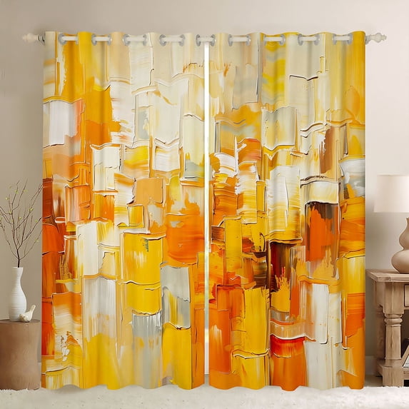 Manfei Abstract Geometric Block Blackout Curtains, Abstract Artwork Curtains Pack of 2 (42x84 Each), Orange Yellow White