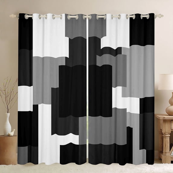 Manfei Abstract Geometric Block Blackout Curtains, Geometric Theme Curtains Pack of 2 (42x84 Each), Gray Black White