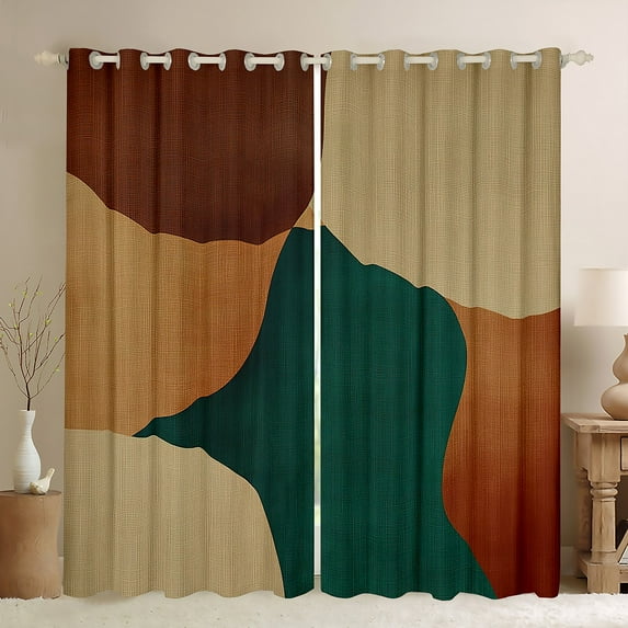 Manfei Abstract Geometric Desgin Black Out Curtains,Boho Geometric Lines Curtains Pack of 2 (42x63 Each),Green Brown Bedroom Curtains For Teens,Luxury Bedroom Decor