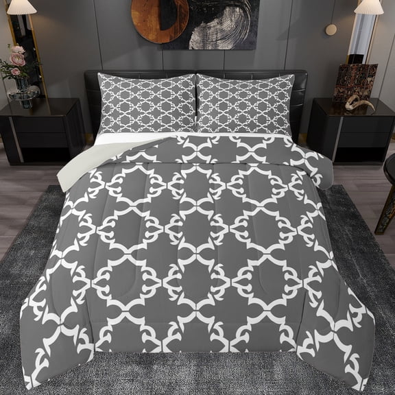 Manfei Abstract Geometric Floral Bedding Comforter Set,Boho Exotic Style Twin Comforter Sets,Gray White Bedding Set For Men Women,Breathable Home Decor Reversible,2-Piece