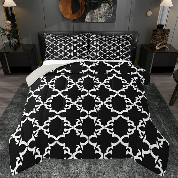 Manfei Abstract Geometric Floral Bedding Comforter Set,Boho Exotic Style Twin Comforter Sets,White Black Bedding Set For Men Women,Breathable Home Decor Reversible,2pcs