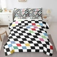 thumbnail image 1 of Manfei Abstract Geometric Geometric Bedding Comforter Set 7pcs,Piexl Plaid Grid Queen Bedding Sets,Black Blue Checkered Queen Sheet Sets For Boys Kids,Lightweight Room Decoration,Reversible, 1 of 8