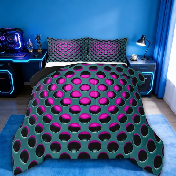 Manfei Abstract Geometric Geometric Bedding Comforter Set,Stereoscopic Dense Holes Twin Comforter Sets,Blue Pink Bedding Set,Lightweight Room Decoration Reversible,2 Pieces