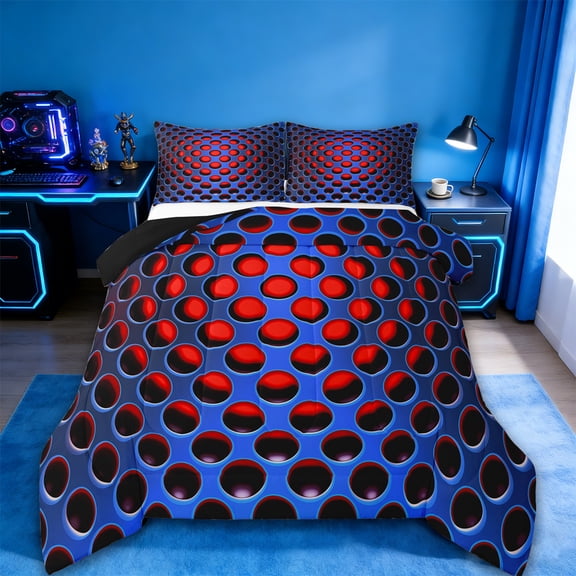 Manfei Abstract Geometric Geometric Bedding Comforter Set,Stereoscopic Dense Holes Twin Comforter Sets,Blue Red Bedding Set,Lightweight Room Decoration Reversible,2-Piece