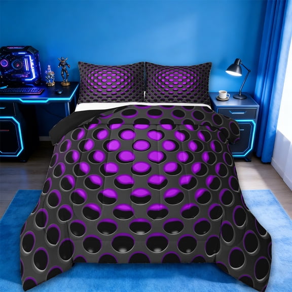 Manfei Abstract Geometric Geometric Bedding Comforter Set,Stereoscopic Dense Holes Twin Comforter Sets,Purple Black Bedding Set,Lightweight Room Decoration Reversible,2 Pieces