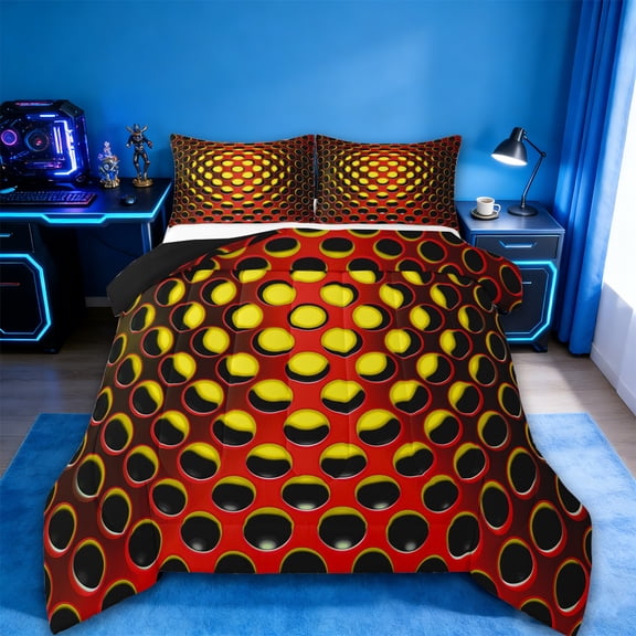 Manfei Abstract Geometric Geometric Bedding Comforter Set,Stereoscopic Dense Holes Twin Comforter Sets,Yellow Red Bedding Set,Lightweight Room Decoration Reversible,2pcs