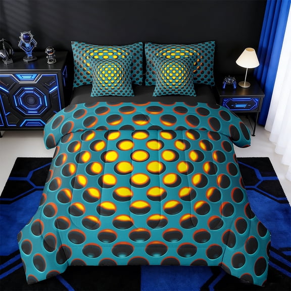 Manfei Abstract Geometric Geometric Twin Bedding Sets 7pcs,Stereoscopic Dense Holes Bedding Comforter Set 7pcs,Yellow Blue Sheet Sets,Lightweight Room Decoration Reversible