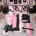 thumbnail image 1 of Manfei Abstract Geometric Graffiti 7 Pieces Bedding Comforter Set,Retro Splash Ink Full Bedding Set,Pink Black Stripes Fitted Sheet Flat Sheet For Girls Kids,Ultra Soft Home Decor Reversible, 1 of 8