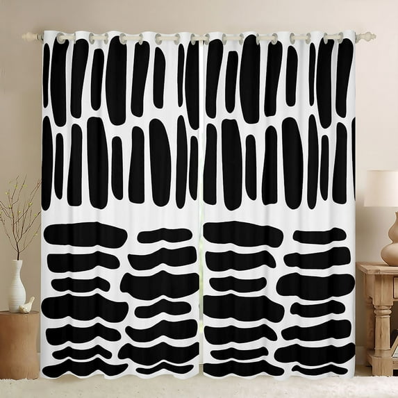 Manfei Abstract Geometric Lines Black Out Curtains,Vintage Striped Curtains Pack of 2 (42x63 Each),White Black Bedroom Curtains For Teens,Breathable Home Decor