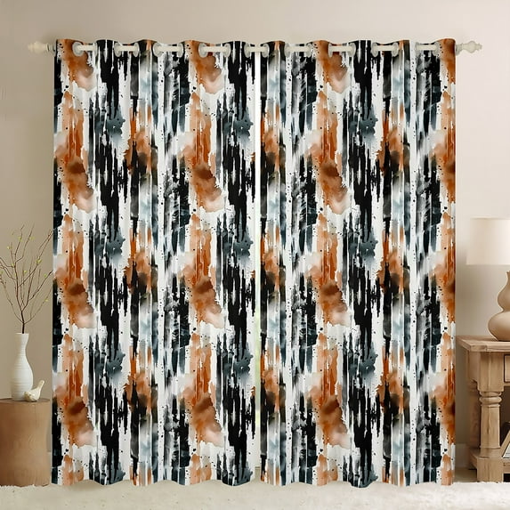 Manfei Abstract Geometric Curtains Pack of 2 (42x84 Each), Black Brown Watercolor Curtains Blackout, Modern Stripe Omnre Bedroom Curtains, Curtains and Drapes Home Decor