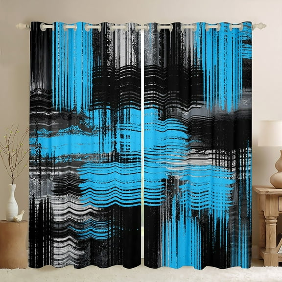 Manfei Abstract Graffiti Art Black Out Curtains,Oil Painting Curtains Pack of 2 (42x63 Each),Gradient Blue Black Gray Bedroom Curtains For Child,Microfiber Bedroom Decor