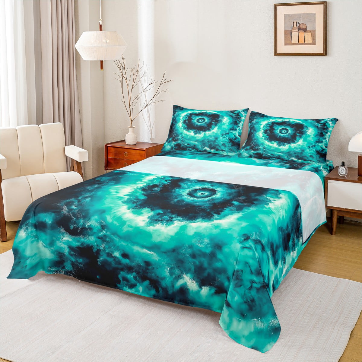 Manfei Abstract Green Aurora Bed Sheets Set Queen Size,Swirl Spiral Ombre  Bedding Sets Queen Size,Hippie Tie Dye Bed Sheets Queen For Girls,Lightweight  Room Decorative,4 Pieces - Walmart.com, image size:1200x1200