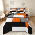 thumbnail image 1 of Manfei Abstract Grid Queen Comforter Set, Tangerine Orange Checkered Comforter Sets Queen, Black Reversible 3pcs, 1 Comforter and 2 Pillowcases, 1 of 6