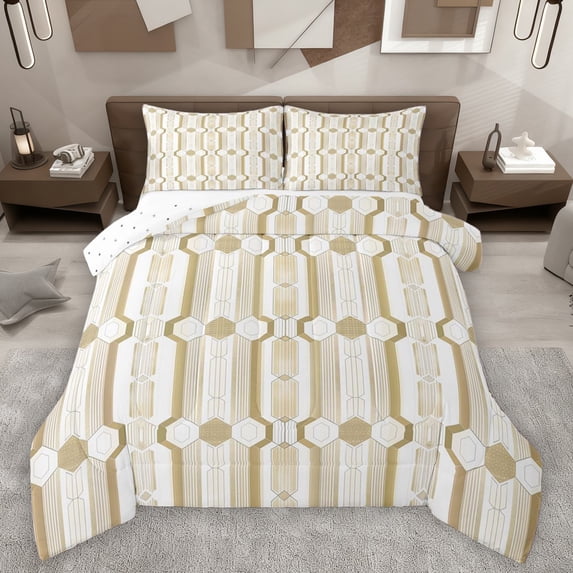 Manfei Abstract Honeycomb Hexagon Bedding Comforter Set 2pcs for Teens Boys Girls,Minimalist Geometric Twin Comforter Sets Microfiber,Mid Century Stripes Breathable Bedding Set