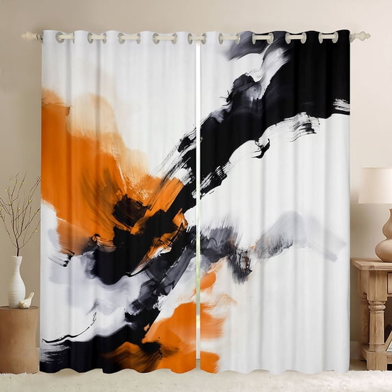 Manfei Abstract Ink Painting Blackout Curtains Set of 2 (52x84 Each), Watercolor Ombre Curtain, Orange, Black and White