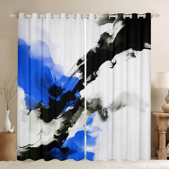 Manfei Abstract Ink Painting Blackout Curtains, Watercolor Ombre Curtains Pack of 2 (42x84 Each), Blue, Black and White