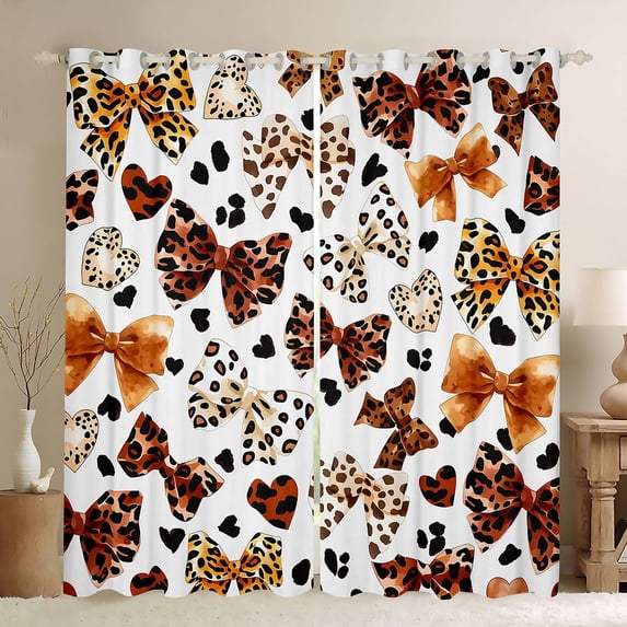 Manfei Abstract Leopard Print Blackout Curtains,Cartoon Cute Bow Window Curtains Pack of 2 (38x45 Each)