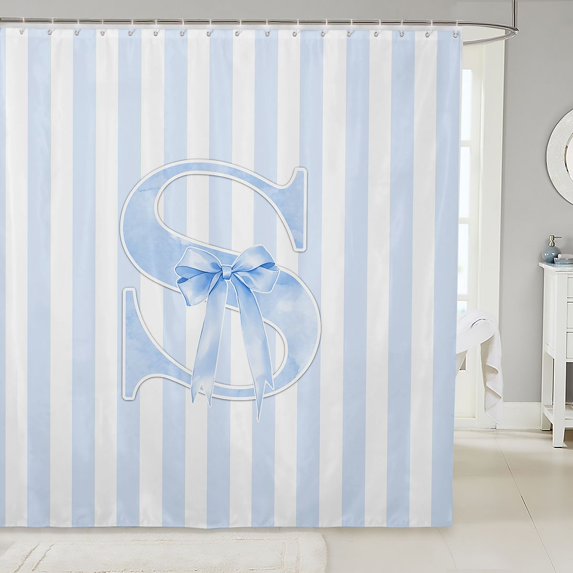 Manfei Abstract Line Art Shower Curtain 72Wx72L,Blue Cute Monogrammed S Bathroom Curtain