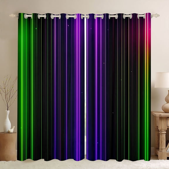 Manfei Abstract Line Kitchen Curtains, Neon Light Print Black Out Curtains Pack of 2 (42x63 Each), Multicolor