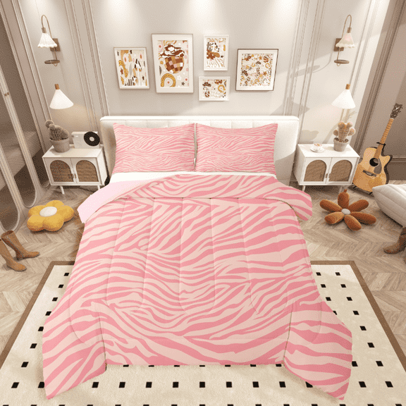 Manfei Abstract Lines 3-Piece Full Size Comforter Sets,Zebra Print Bedding Comforter Set,Animal Print Bedding Sets,Breathable Stripes Bedroom Decorative,Reversible