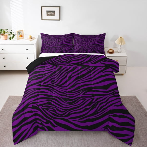 Manfei Abstract Lines 3pcs King Size Comforter Sets,Zebra Print Bedding Comforter Set,Animal Print Bedding Set,Breathable Stripes Bedroom Decorative,Reversible
