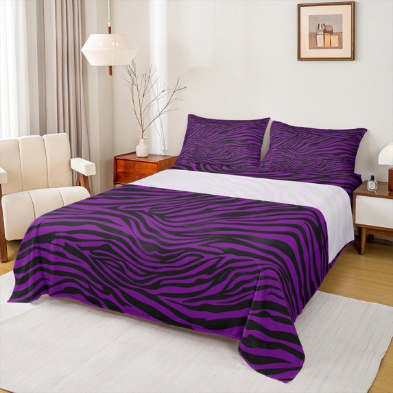 Manfei Abstract Lines 4-Piece Full Size Sheets,Zebra Print Bed Sheets,Animal Print Lightweight Sheet Sets,Stripes Bedroom Decorative