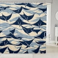 thumbnail image 1 of Manfei Abstract Manta Ray Shower Curtain 72Wx72L, Ocean Wave Bathroom Curtain, Cream Navy, 1 of 5