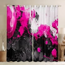 Manfei Abstract Marble Black Out Curtains, Black Hot Pink White Curtains Pack of 2 (42x63 Each), Modern Watercolor Marbling Bedroom Curtains, Luxurious Home Decor