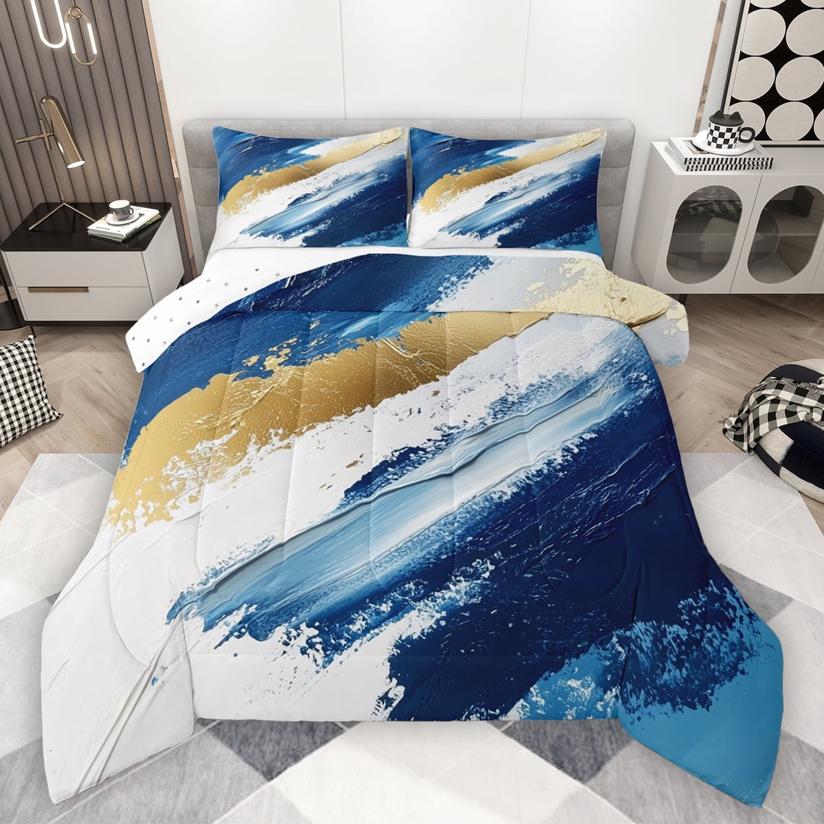 Manfei Abstract Marble Texture Bedding Comforter Set,Modern Graffiti ...