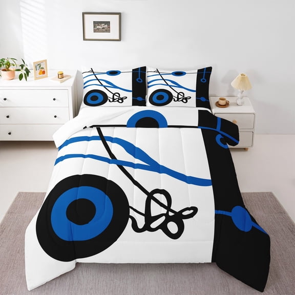 Manfei Abstract Music Note Bedding Comforter Set,Geometric Circle Twin Comforter Sets,Blue Black White Bedding Set,Luxury Bedroom Decor,2 Pieces