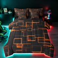 thumbnail image 1 of Manfei Abstract Neon Square King Bedding, Geometric Line King Bed in a Bag, Orange and Black, Black Reversible 7 Pieces, 1 of 6